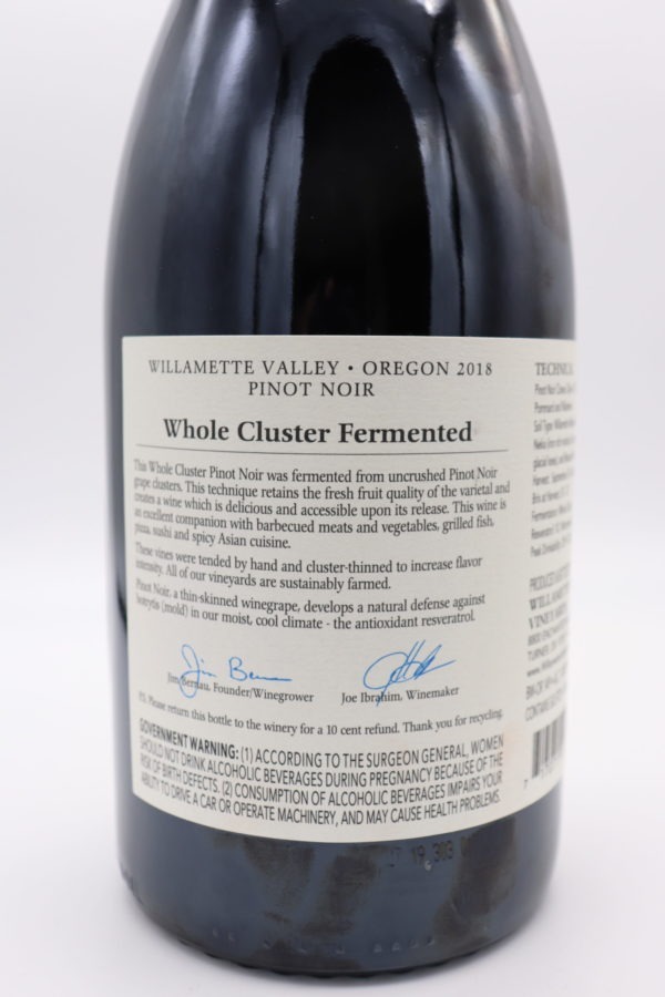 Willamette Valley Vinyards  Wholeberry Cluster Pinot Noir 2018 - Image 2