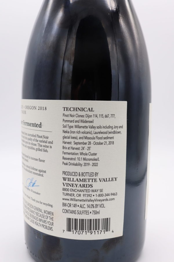 Willamette Valley Vinyards  Wholeberry Cluster Pinot Noir 2018 - Image 3