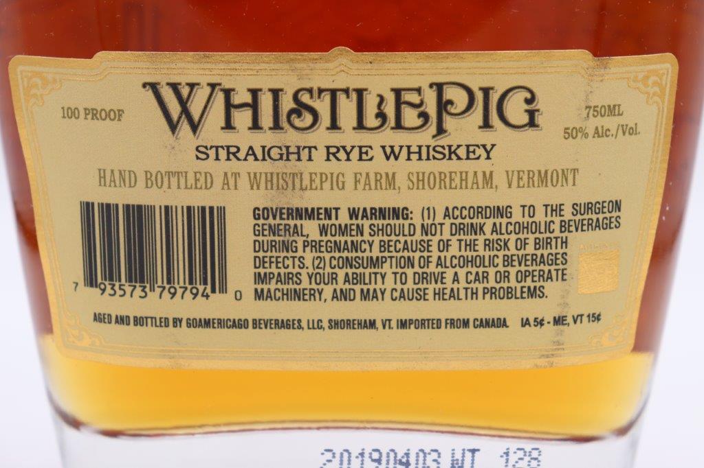 Whistle pig 12 year rye old vine wine spirits