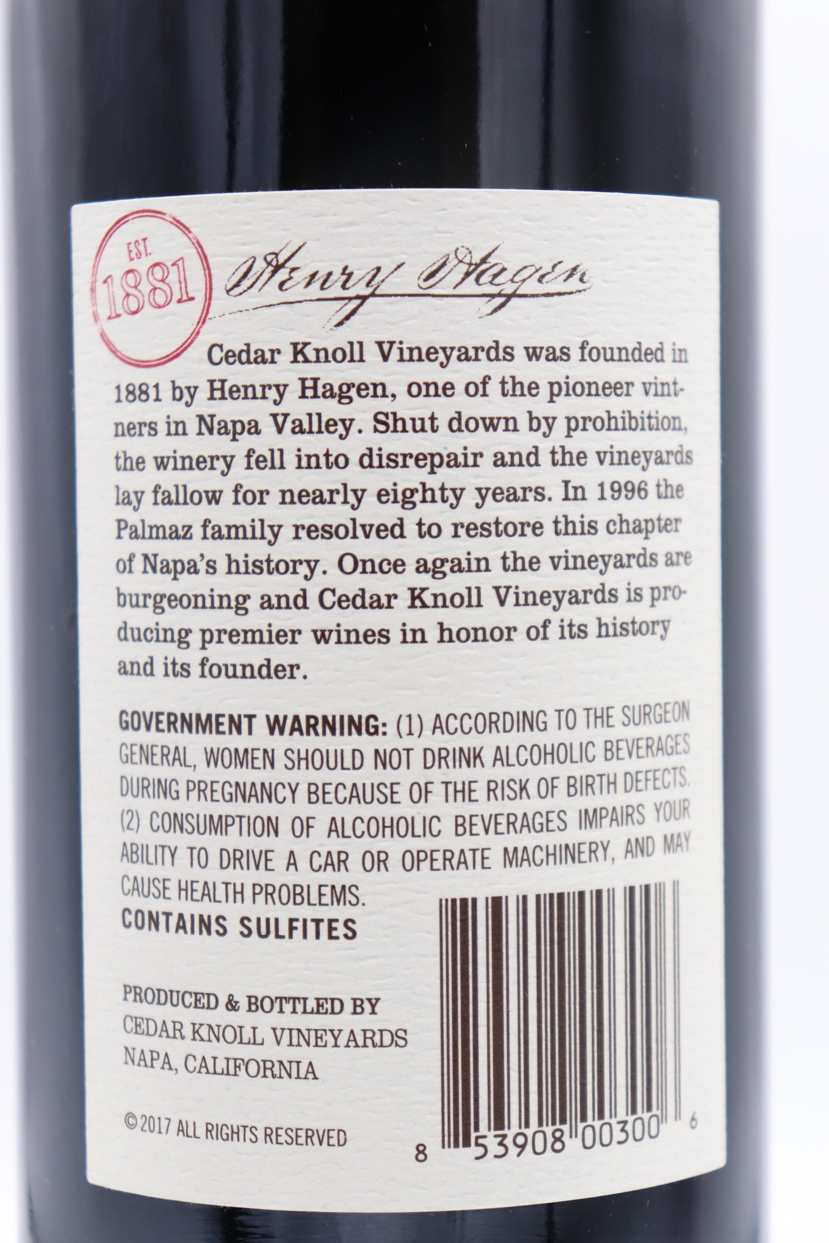 Palmaz Cedar Knoll Cabernet Sauvignon 2017 - Old Vine Wine