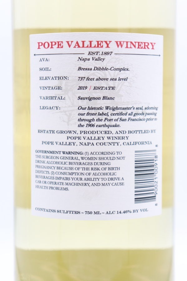 Pope Valley Sauvignon Blanc 2019 "1897 Reserve" - Image 2