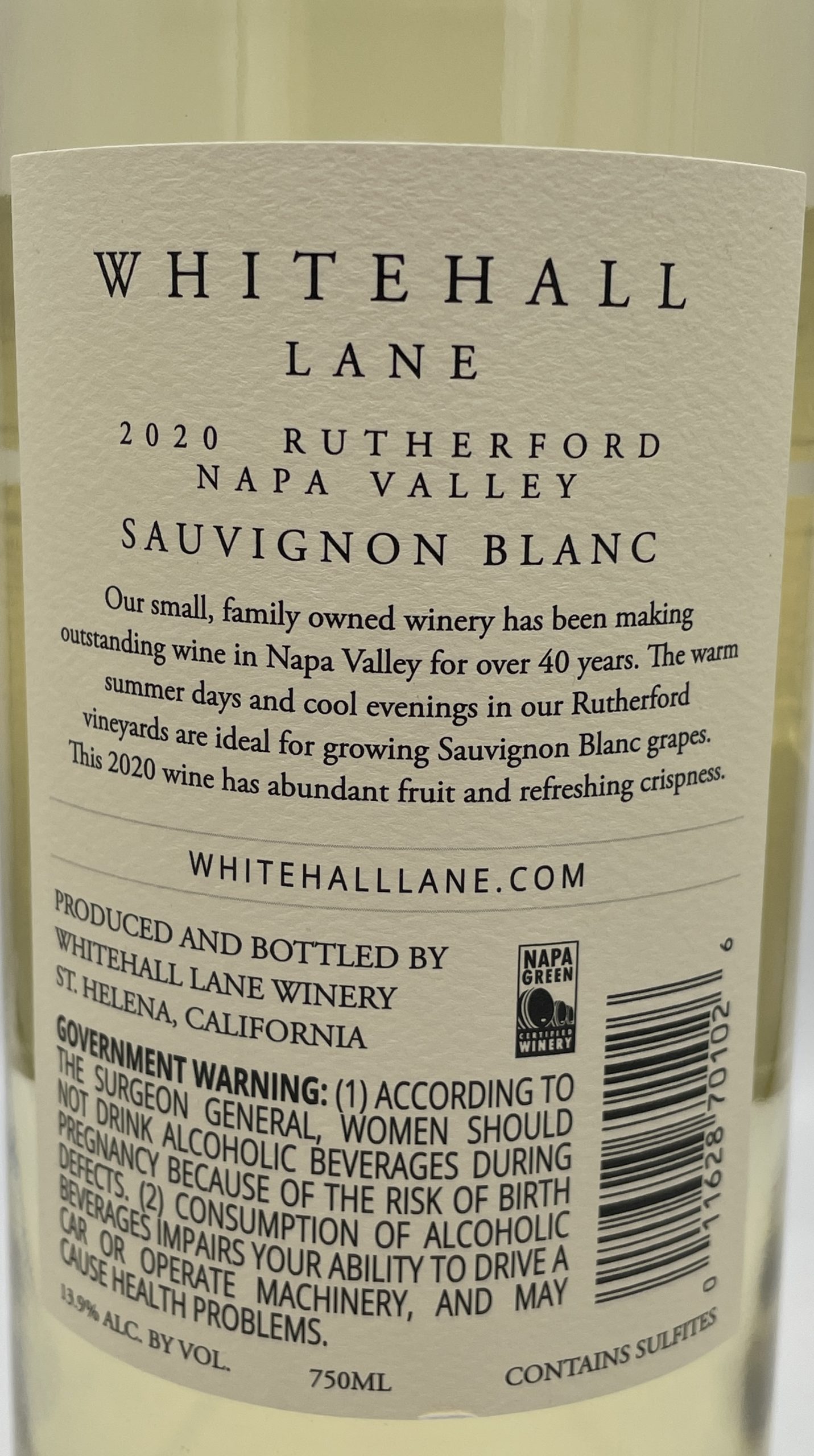 Whitehall Lane 2020 Sauvignon Blanc Rutherford Napa Valley Old Vine